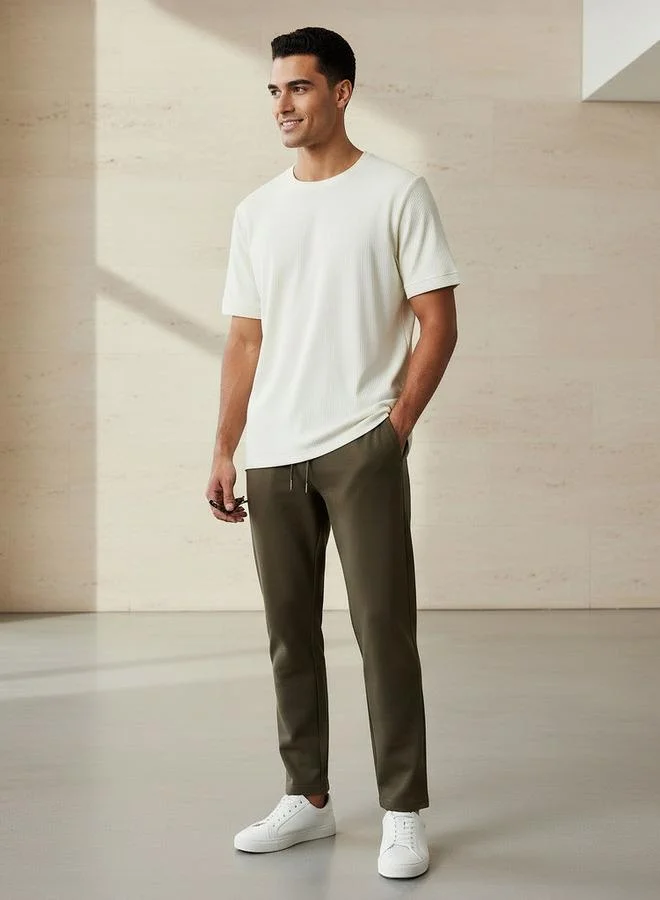 ايكونيك Iconic Men Regular Fit Crew Neck Short Sleeve Ribbed T-shirt